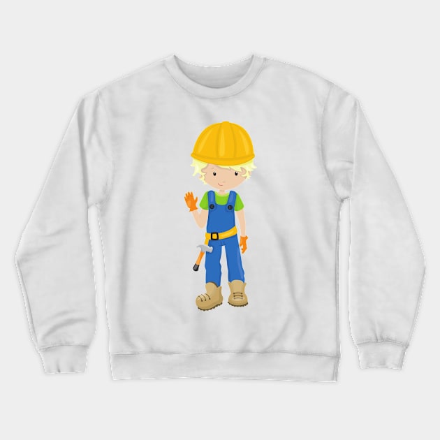 Construction Worker, Blond Hair, Cute Boy, Hammer Crewneck Sweatshirt by Jelena Dunčević